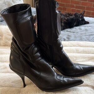 Miu Miu Black Leather Heeled Boots